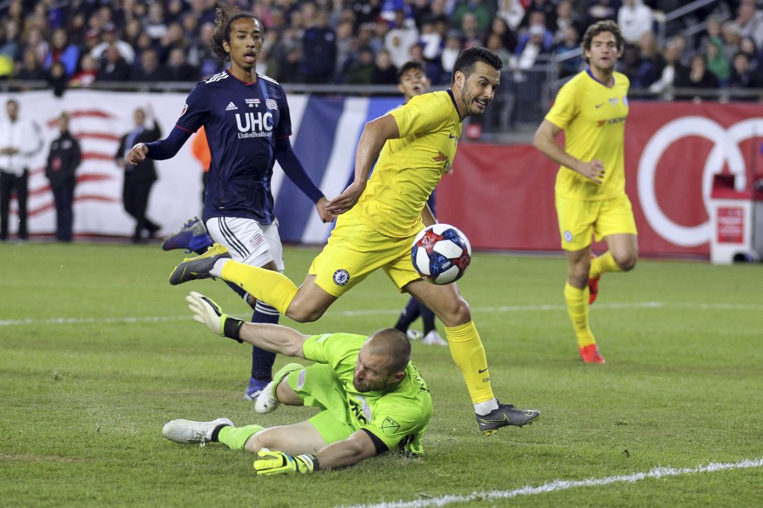 Chelsea's Pedro goes close during the victory over New England Revolution.