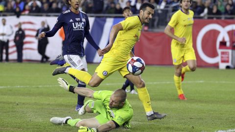 Chelsea's Pedro goes close during the victory over New England Revolution.