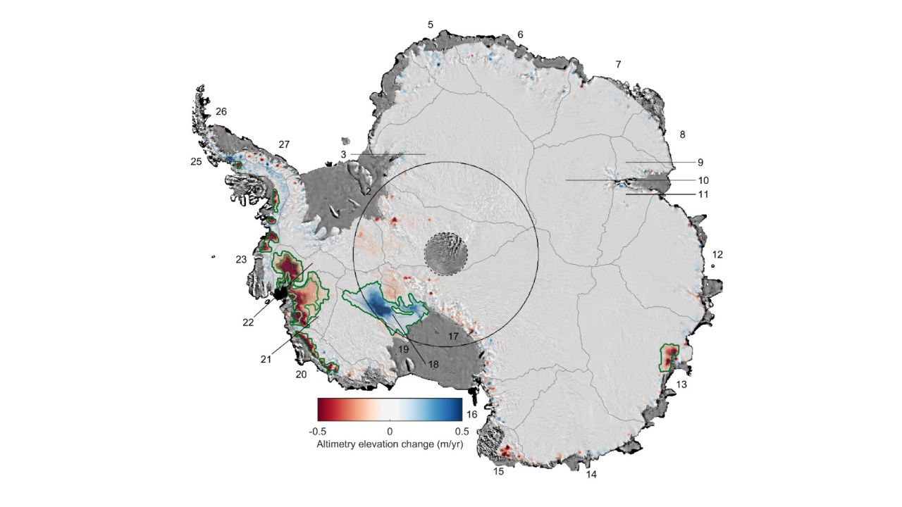 The study looks at changes in ice thickness from 1992-2017.
