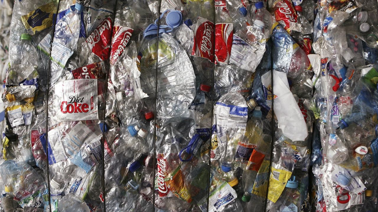 LEATHERHEAD, UNITED KINGDOM - APRIL 27: Bales of plastic bottles await removal from the Materials Recovery Facility on APril 27, 2006 in Leatherhead, England. The GBP5 million plant has an annual capacity to sort and process 100,000 tonnes of paper, tin cans and cardboard for recycling.  (Photo by Peter Macdiarmid/Getty Images)