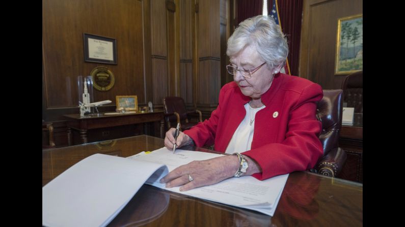 Alabama Gov. Kay Ivey <a href="https://www.cnn.com/2019/05/15/politics/alabama-governor-signs-bill/index.html" target="_blank">signs a controversial abortion bill</a> Wednesday, May 15, that could punish doctors who perform abortions with life in prison. The law only allows exceptions "to avoid a serious health risk to the unborn child's mother" for ectopic pregnancy and if the "unborn child has a lethal anomaly." Ivey noted that the new law may be unenforceable due to the Supreme Court's Roe v. Wade decision that legalized abortion in all 50 states. But the new law was passed with the aim of challenging that decision, she said.