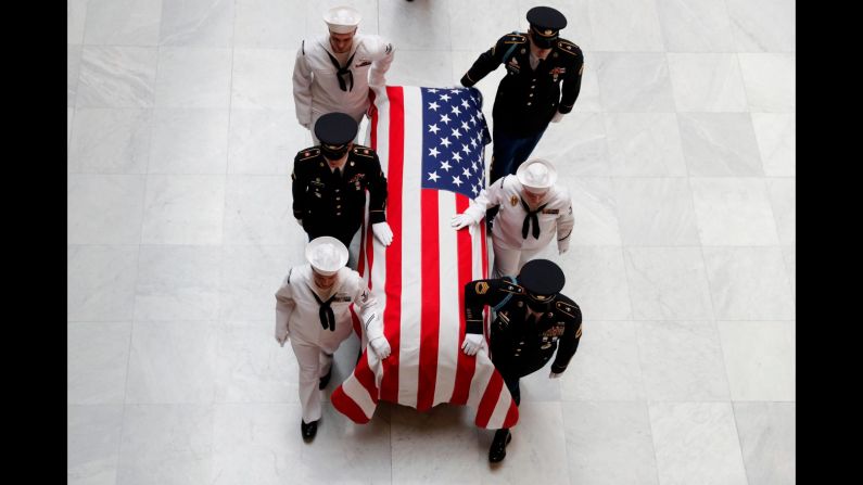 A military honor guard escorts the casket of former US Sen. Richard Lugar into the Indiana Statehouse on Tuesday, May 14. The Republican, who served in the Senate from 1977 to 2013, <a href="https://www.cnn.com/2019/04/28/politics/richard-lugar-indiana/index.html" target="_blank">died last month</a> at the age of 87.