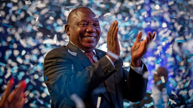 South African President Cyril Ramaphosa applauds after an election results ceremony on Saturday, May 11. His party, the African National Congress, <a href="https://www.cnn.com/2019/05/11/africa/south-africa-election-analysis-intl/index.html" target="_blank">held onto a significant majority of the government,</a> garnering 57.5% of the vote.