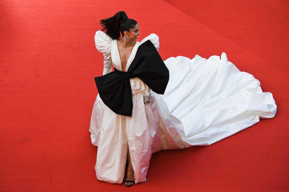 Bollywood star Deepika Padukone wears a statement-making custom gown from Dundas. 
