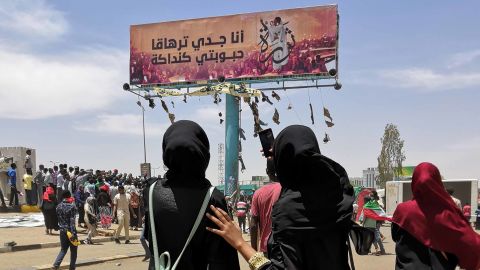 A billboard depicts Alaa Salah, a Sudanese activist who became an icon of the protest movement after a video of her leading demonstrators' chants went viral.