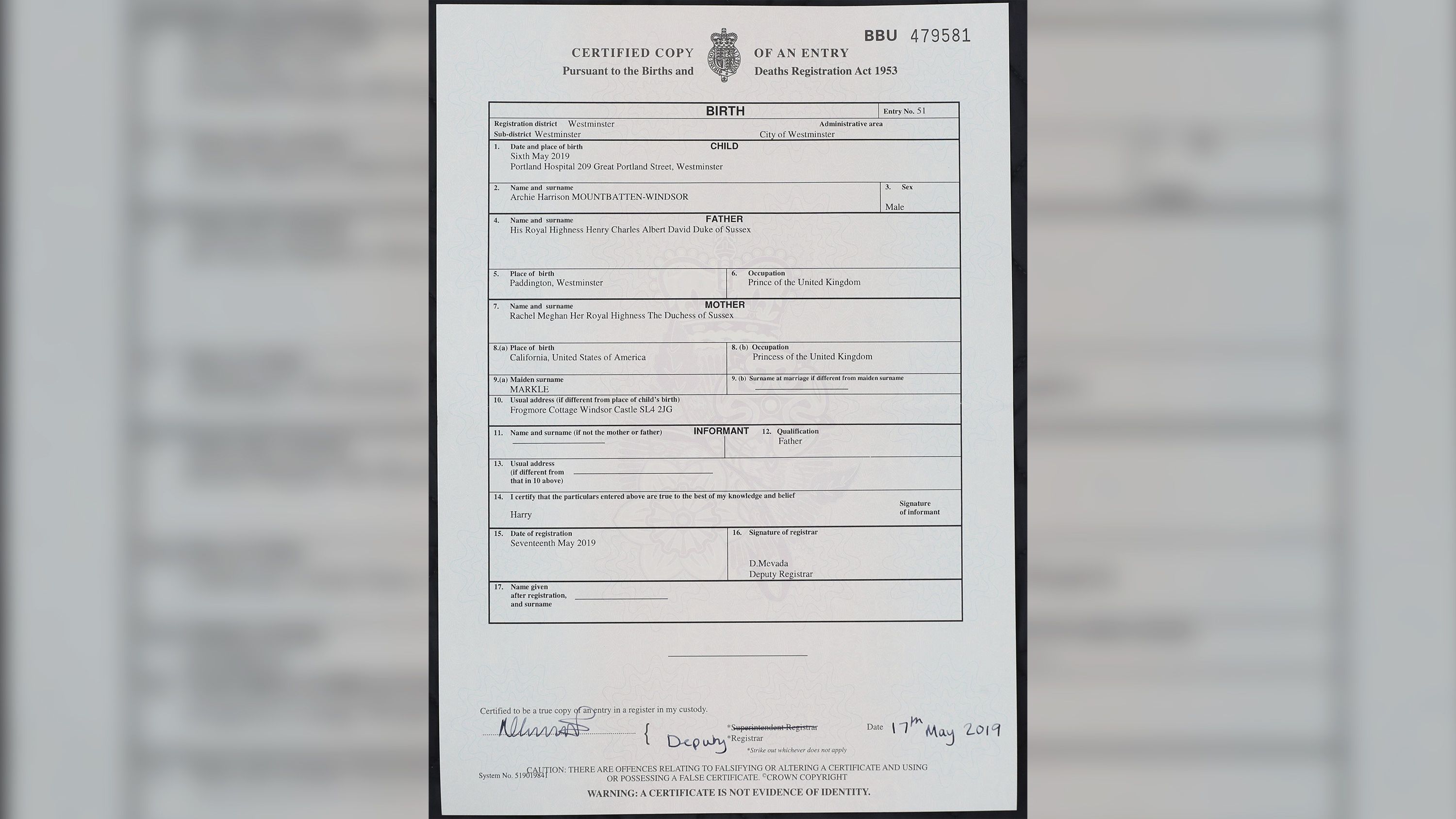 Meghan and Harry release Archie birth certificate | CNN