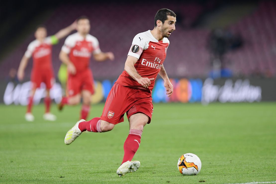 Henrikh Mkhitaryan in action for Arsenal against Napoli in the Europa League quarterfinals.