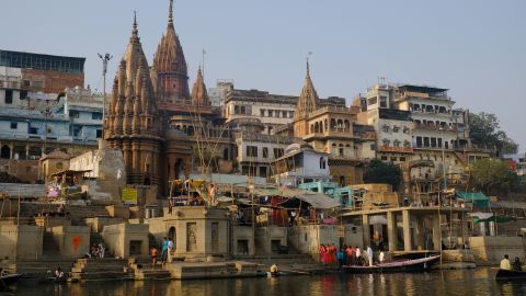 Old temples are seen on the banks of River Ganges on January 29, 2018, in Varanasi, India. 