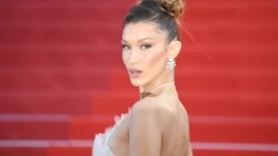 TOPSHOT - US model Bella Hadid poses as she arrives for the screening of the film "Rocketman" at the 72nd edition of the Cannes Film Festival in Cannes, southern France, on May 16, 2019. (Photo by LOIC VENANCE / AFP)        (Photo credit should read LOIC VENANCE/AFP/Getty Images)