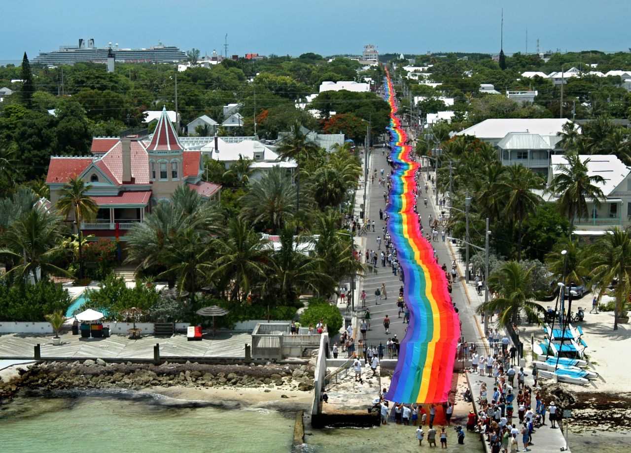 In 2003 a record-setting 8,000 feet long by 16 feet wide rainbow flag flew in Florida.