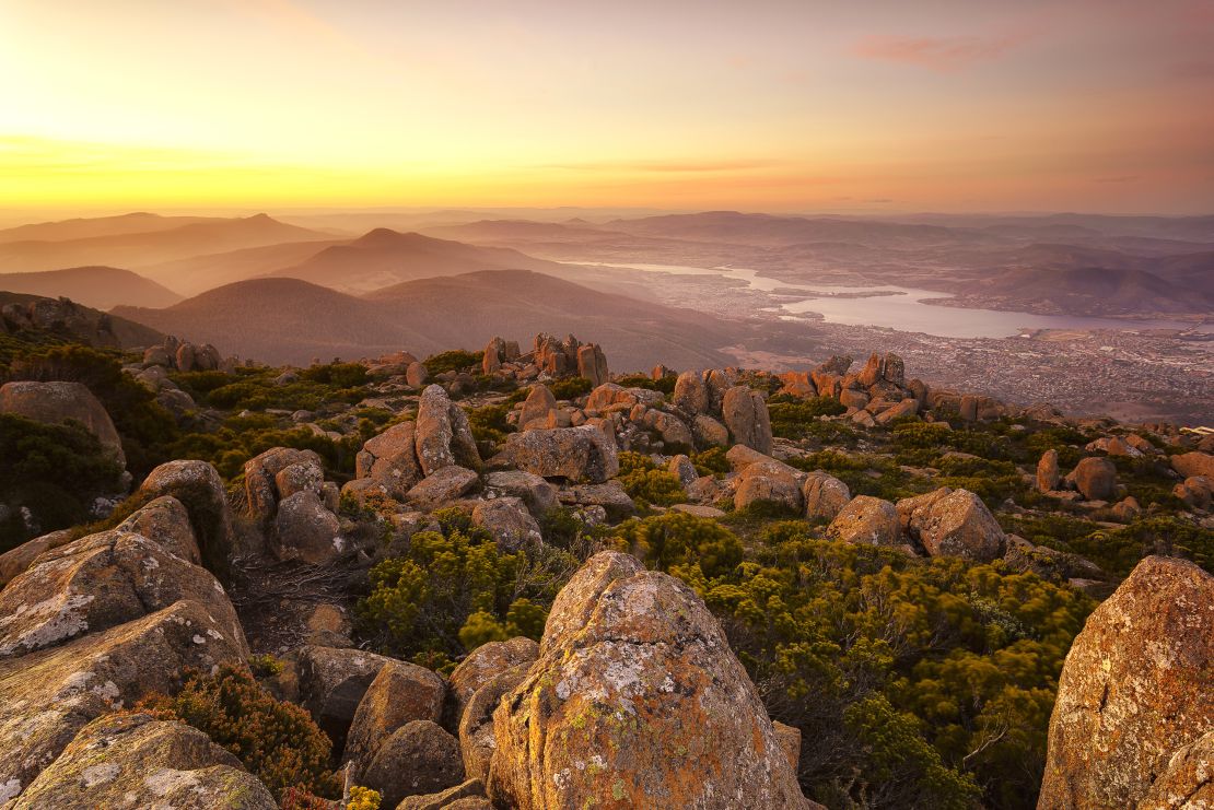 The top of Mount Wellington in Tasmania offers stunning landscape views.