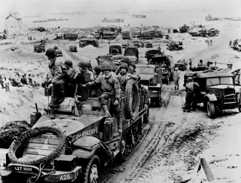 French soldiers arrive after Allied forces stormed the beaches of Normandy.