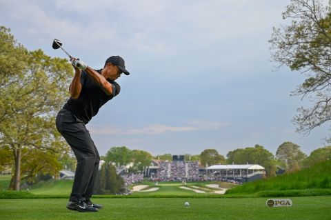 Tiger Woods tees off on the 18th hole. Woods failed to make the cut for the final two rounds after shooting a three-over 73, ending the tournament at five over.