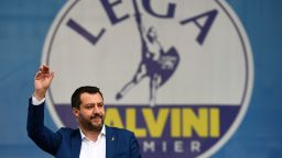 Italian Deputy Prime Minister and Interior Minister Matteo Salvini waves to a crowd at a rally of European nationalists ahead of European elections on May 18, 2019, in Milan. - The Milan rally hopes to see leaders of 12 far-right parties marching towards their conquest of Brussels after European parliamentary elections held between May 23 and 26, 2019. The headliners of Italy's League France's National Rally (RN) want their Europe of Nations and Freedom (ENF) group to become the third largest in Brussels. (Photo by Miguel MEDINA / AFP)        (Photo credit should read MIGUEL MEDINA/AFP/Getty Images)