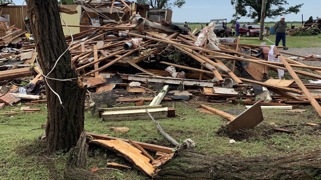 Damage from a confirmed tornado Saturday that struck east of Geronimo, Oklahoma.