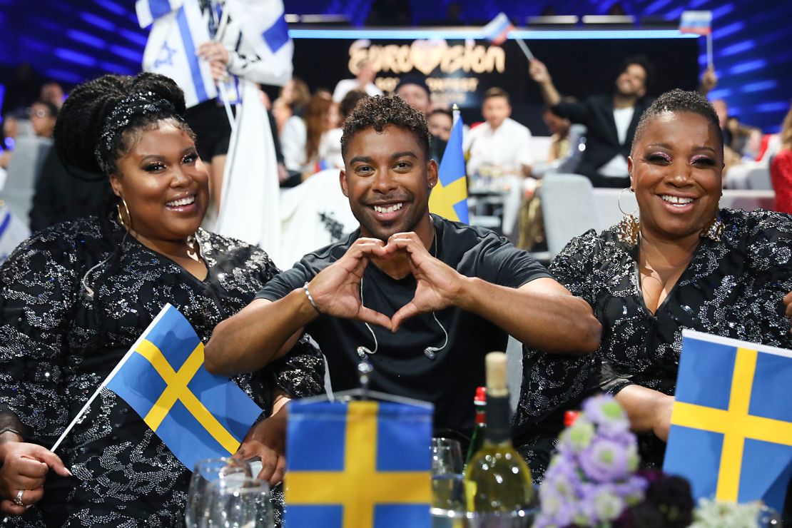 Sweden's John Lundvik with fans during the 2019 Eurovision contest. He sang "To Late for Love" and came 5th place.