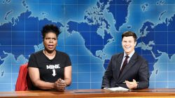 SATURDAY NIGHT LIVE -- Episode 1767 -- Pictured: (l-r) Leslie Jones, Colin Jost during "Weekend Update" on May 18, 2019 -- (Photo by: Will Heath/NBC)