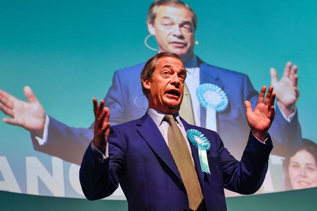 Nigel Farage attends a rally with the Brexit Party's European election candidates in Edinburgh, Scotland, on May 17, 2019. 