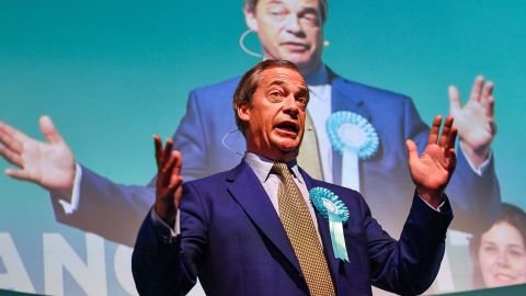 Nigel Farage attends a rally with the Brexit Party's European election candidates in Edinburgh, Scotland, on May 17, 2019. 
