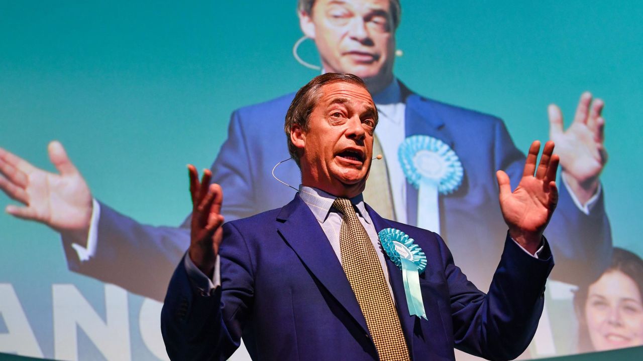 Nigel Farage attends a rally with the Brexit Party's European election candidates in Edinburgh, Scotland, on May 17, 2019.