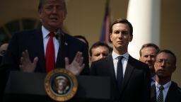 WASHINGTON, DC - OCTOBER 01: White House senior adviser Jared Kushner (C) listens as U.S. President Donald Trump speaks during a press conference to discuss a revised U.S. trade agreement with Mexico and Canada in the Rose Garden of the White House on October 1, 2018 in Washington, DC. U.S. and Canadian officials announced late Sunday night that a new deal, named the "U.S.-Mexico-Canada Agreement," or USMCA, had been reached to replace the 24-year-old North American Free Trade Agreement. (Photo by Chip Somodevilla/Getty Images)