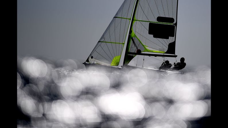 Chris Taylor and Sam Batten of Great Britain sail during a 49er class race on Tuesday, May 14 in Weymouth, England.