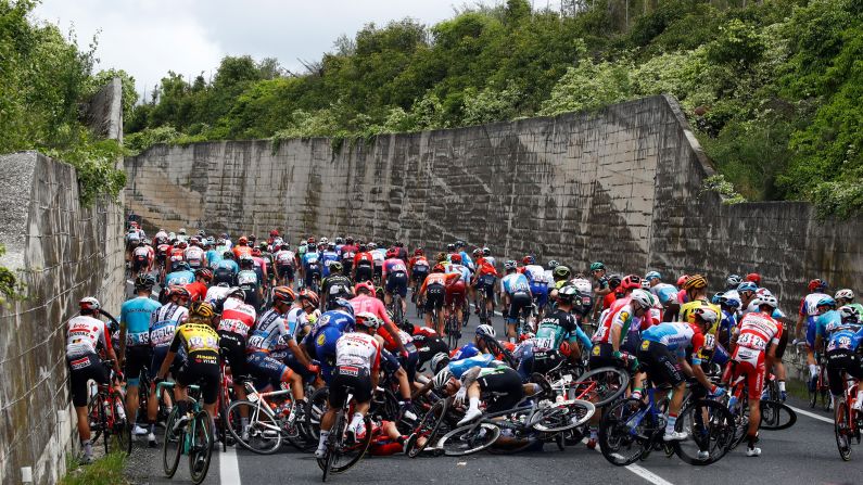 Dozens of riders crash during stage six of the 102nd Giro d'Italia near San Giovanni Rotondo, Italy on Saturday, May 16. <a href="index.php?page=&url=https%3A%2F%2Fwww.cnn.com%2F2019%2F05%2F12%2Fsport%2Fgallery%2Fwhat-a-shot-sports-0512%2Findex.html" target="_blank">See 30 sports photos from last week.</a>