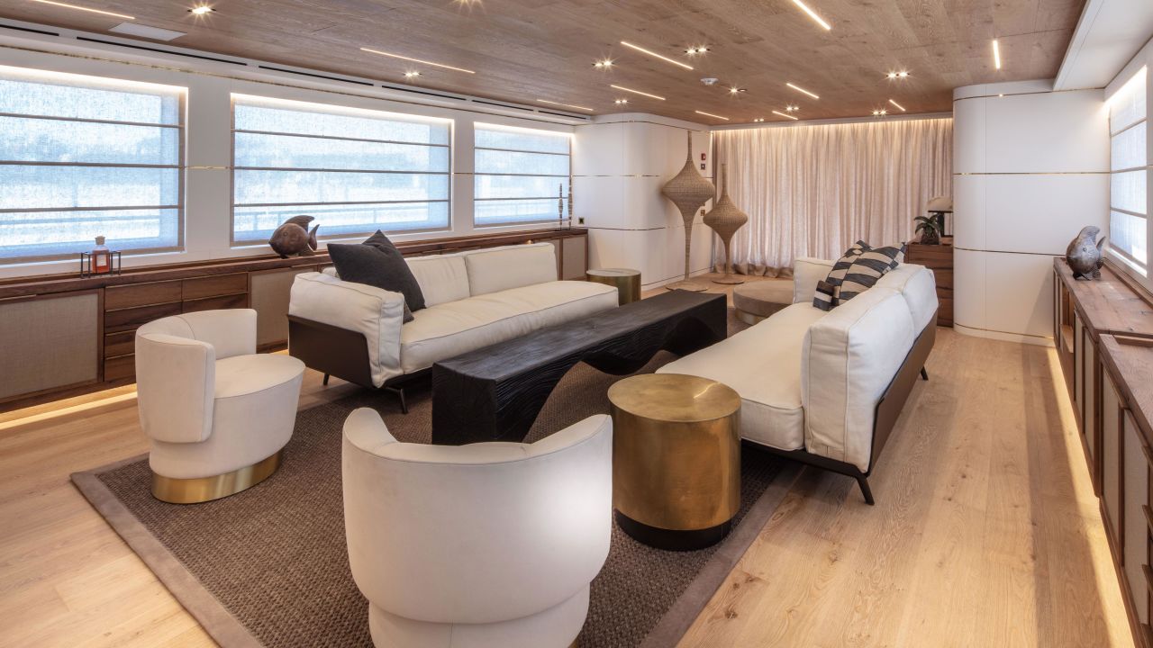 <strong>Displacement Motor Yachts Below 299GT:</strong> The Cantiere delle Marche yacht Mimi La Sardine won this category, thanks to its use of organic materials and unfinished wood.