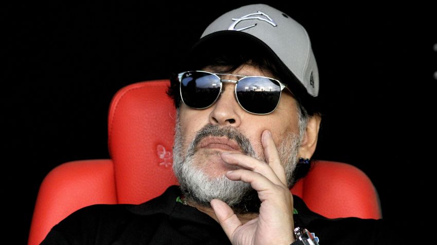The coach of Mexican second division football team Dorados, Argentine Diego Armando Maradona, waits for the start of the second leg match of the Mexican second-division finals against Atletico San Luis, at the Alfonso Lastras Ramirez stadium in San Luis Potosi, Mexico, on May 5, 2019. (Photo by Ulises Ruiz / AFP)ULISES RUIZ/AFP/Getty Images