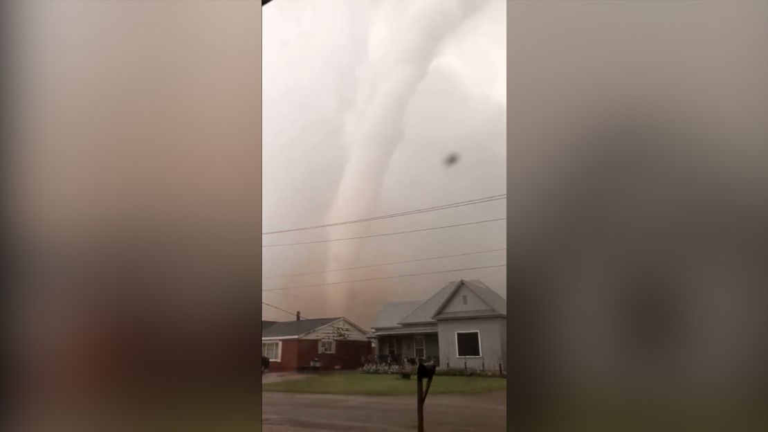 A video taken by Dawson Henry shows a funnel cloud in Mangum, Oklahoma.