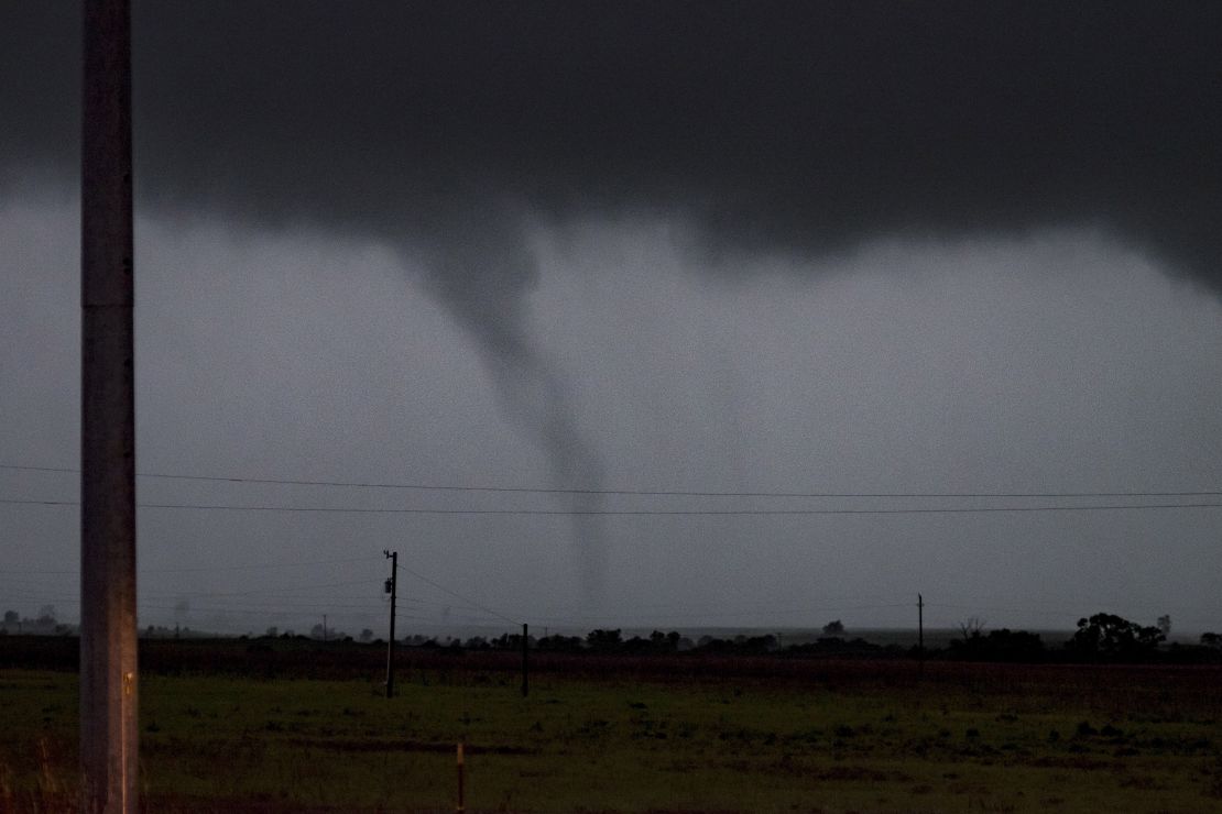 A tornado passes just south of Perry, Oklahoma.