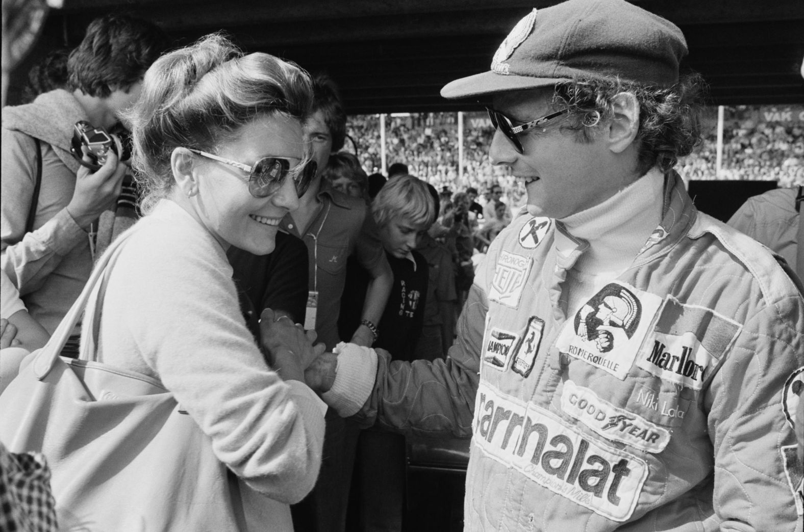 Lauda with his wife Marlene Knaus at the Dutch Grand Prix, Circuit Park in Zandvoort, Netherlands, on September 1, 1977.