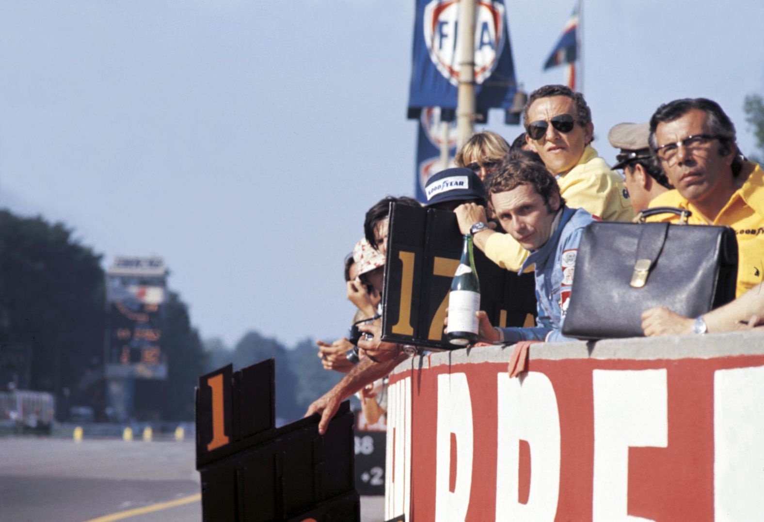 Lauda holds a bottle of water following the Italian Grand Prix on September 8, 1974.