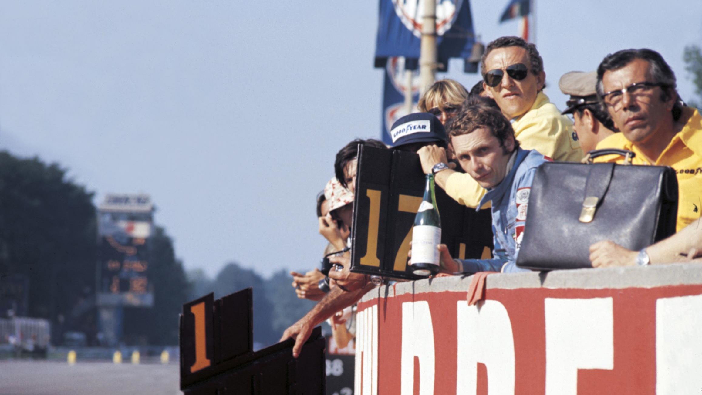 Lauda holds a bottle of water following the Italian Grand Prix on September 8, 1974.