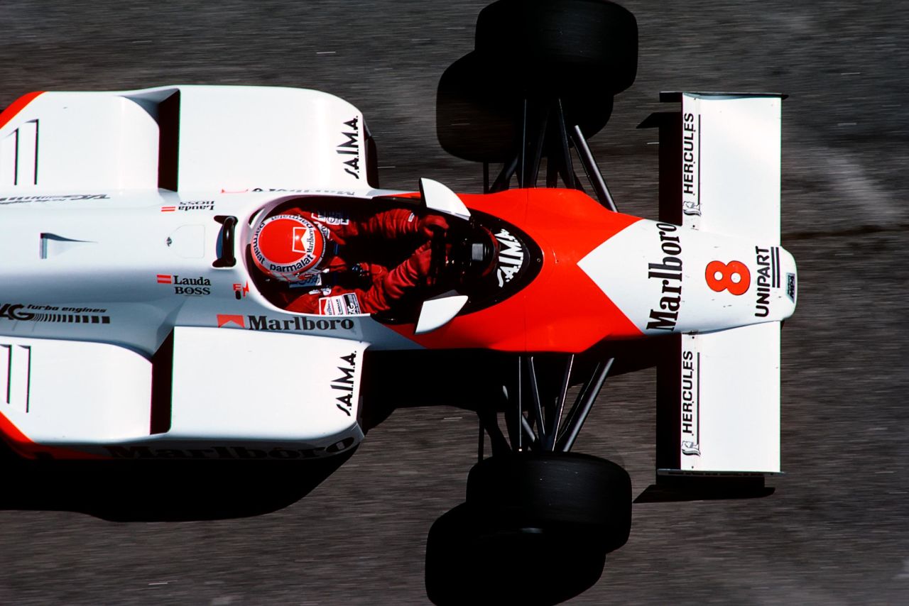 Lauda drives a McLaren-TAG MP4/2 at Interlagos during the Grand Prix of Brazil, on  March 25, 1984.