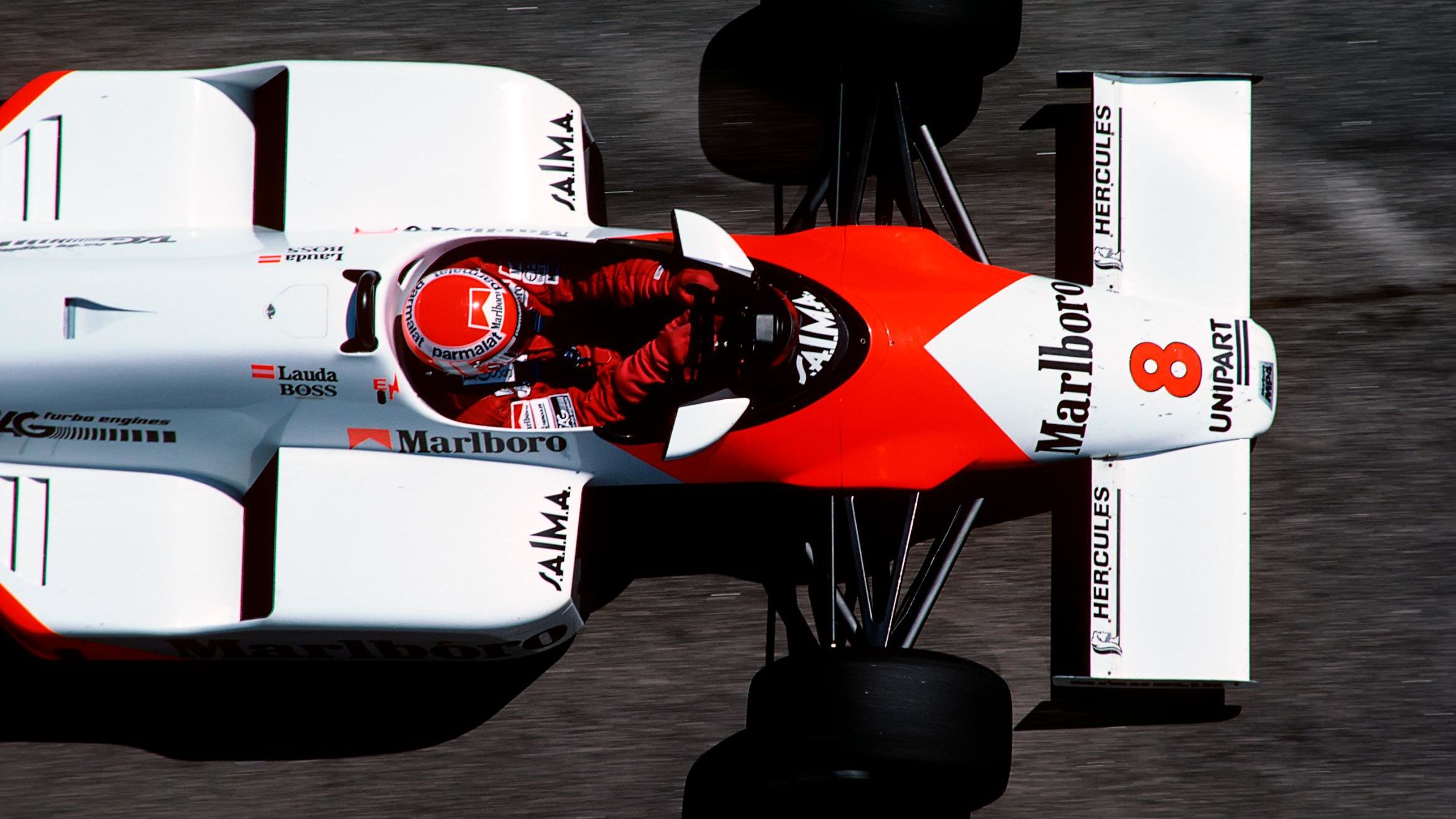 Lauda drives a McLaren-TAG MP4/2 at Interlagos during the Grand Prix of Brazil, on  March 25, 1984.