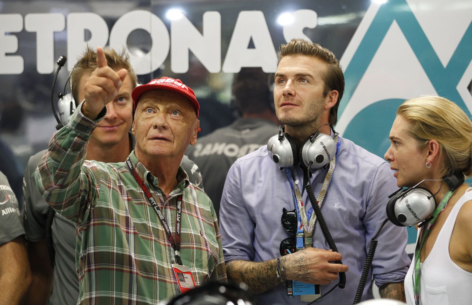 Lauda with David Beckham during FIA Formula One World Championship 2013, Grand Prix of Singapore.