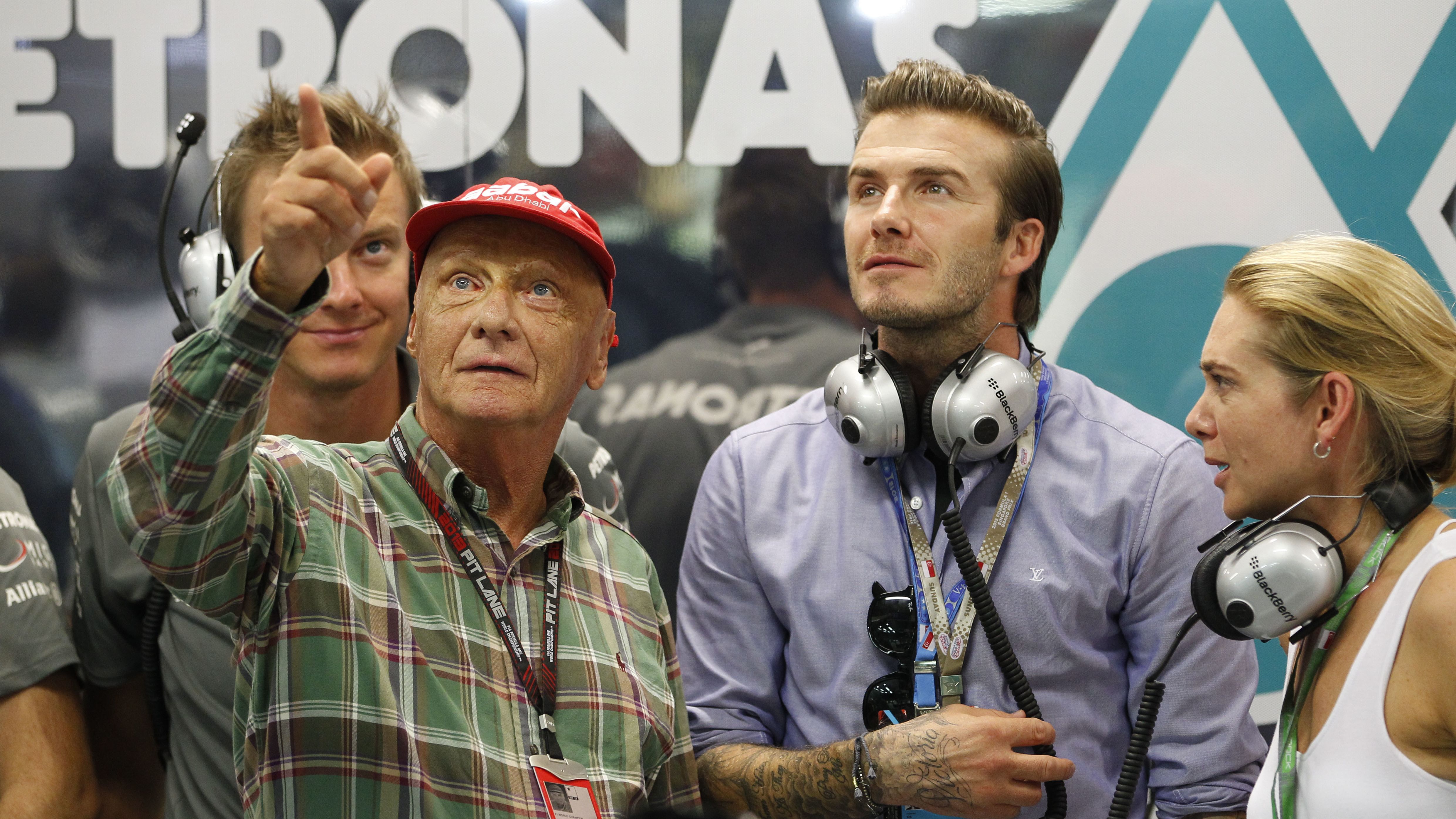 Lauda with David Beckham during FIA Formula One World Championship 2013, Grand Prix of Singapore.