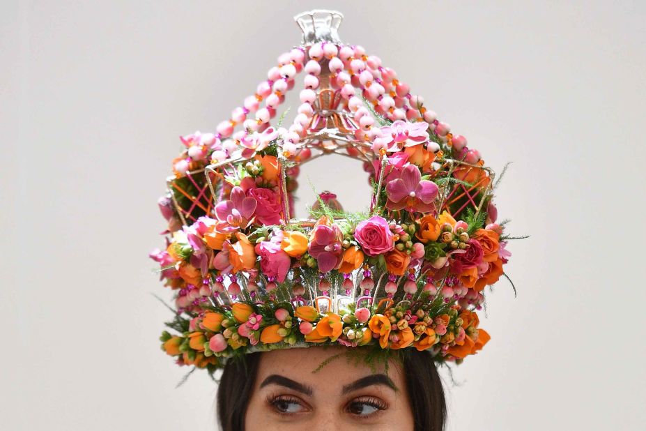 A model wears a creation by Dean Sharpe's Floral Studio.