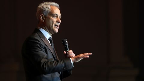 Then-Chicago Mayor Rahm Emanuel addresses the audience during the Laver Cup Gala at the Navy Pier Ballroom on September 20, 2018 in Chicago, Illinois. Photo by Matthew Stockman/Getty Images