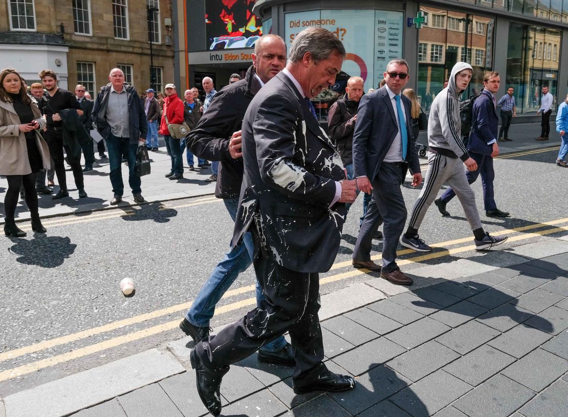 Farage after the incident, in Newcastle, northeastern England.
