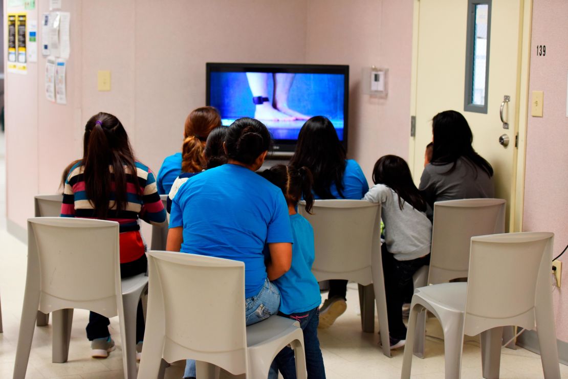 Detainees watch TV on August 9, 2018, at the South Texas Family Residential Center in Dilley, Texas. This photo was provided by U.S. Immigration and Customs Enforcement.