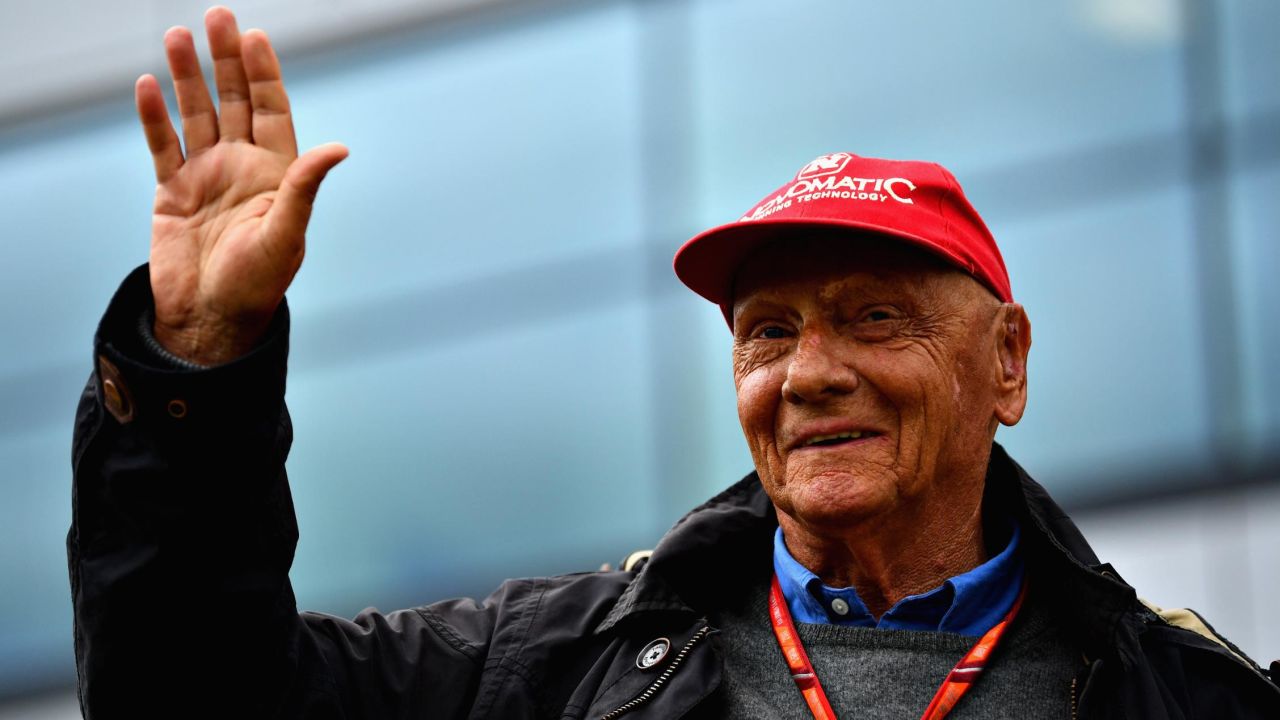 Niki Lauda celebrates after the Formula One Grand Prix of Great Britain at Silverstone on July 16, 2017 in Northampton, England.  
