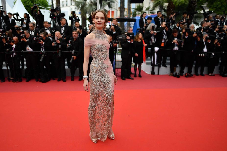 Russian model Natalia Vodianova wore bejeweled Versace on the red carpet.