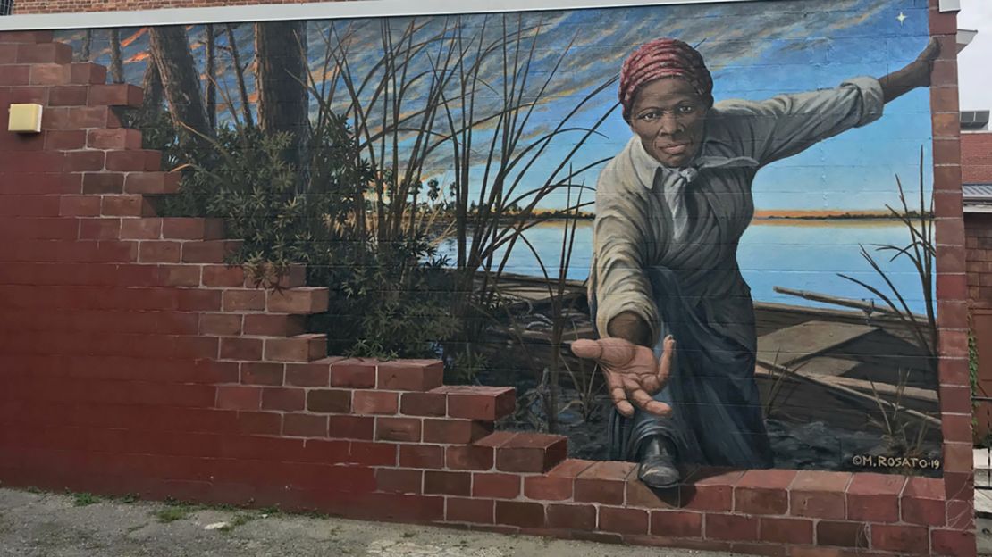 Artist Michael Rosato's mural outside the wall of the Harriet Tubman Museum & Educational Center in Cambridge, Maryland