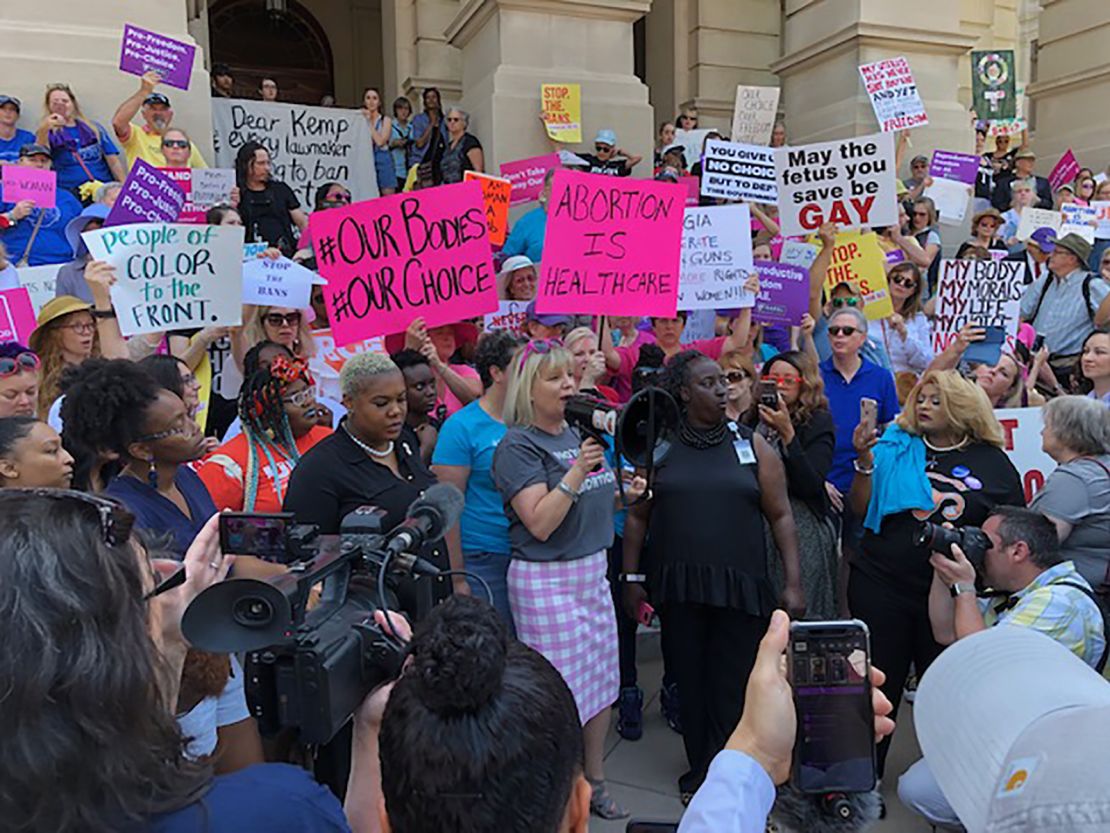 A group of protesters supporting abortion rights rally in Atlanta on Tuesday.