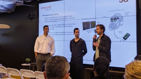 Qwake Technologies presents its company to a group of first responders at a Verizon 5G Labs event on Monday.