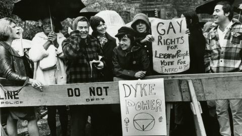 Sylvia Rivera, left, and Marsha P. Johnson at a protest in New York City in 1973.