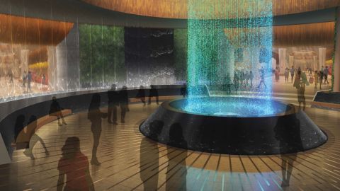 A free show encompassing sound, light, water and choreography, "The Oculus" will be on view inside the guitar hotel.