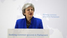 Britain's Prime Minister Theresa May delivers a speech in London on Tuesday May 21, 2019. 